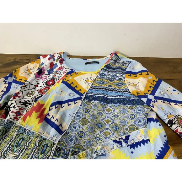 Calessa 3X Colorful Patchwork Print Flared Sleeve Lagenlook Womens Blouse - Picture 3 of 11